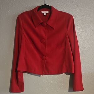 Cropped Red Suede Blouse with Collar